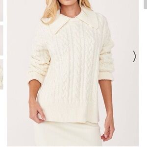 Free People laurel cable knit sweater oversized collared size M